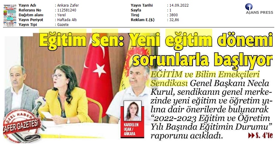 Eğitim Sen: Yeni Eğitim Dönemi Sorunlarla Başlıyor / Ankara Zafer
