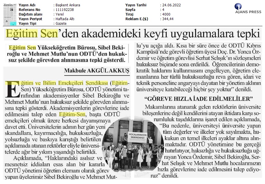 Eğitim Sen'den Akademideki Keyfi Uygulamalara Tepki / Başkent Ankara