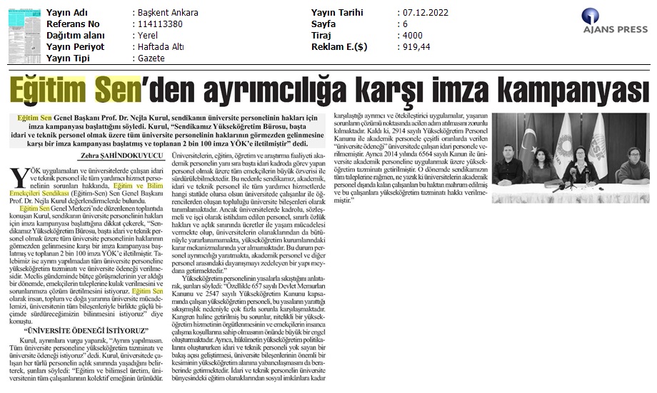 Eğitim Sen'den Ayrımcılığa Karşı İmza Kampanyası / Başkent Ankara