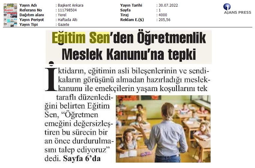 Eğitim Sen'den Öğretmenlik Meslek Kanunu'na Tepki / Başkent Ankara