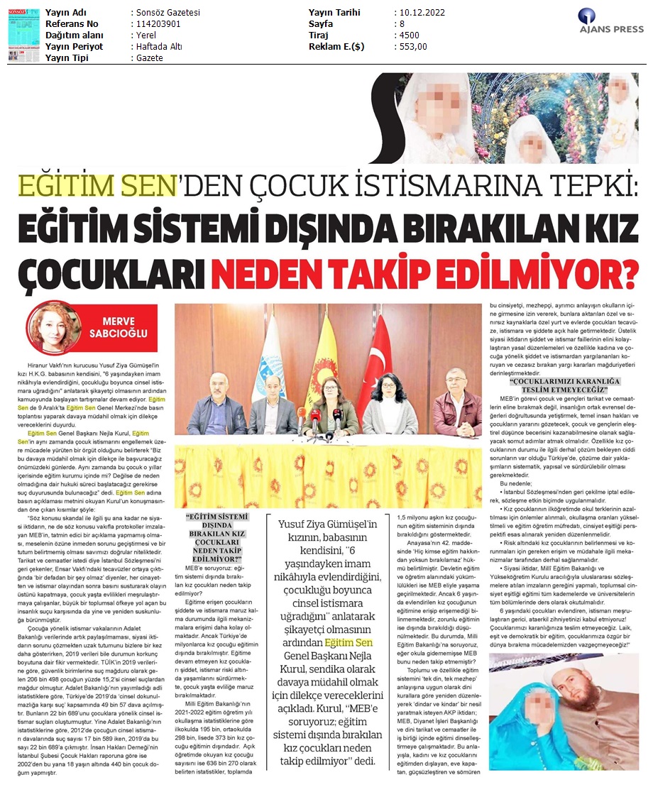 Eğitim Sistemi Dışında Bırakılan Kız Çocukları Neden Takip Edilmiyor? / Sonsöz Gazetesi