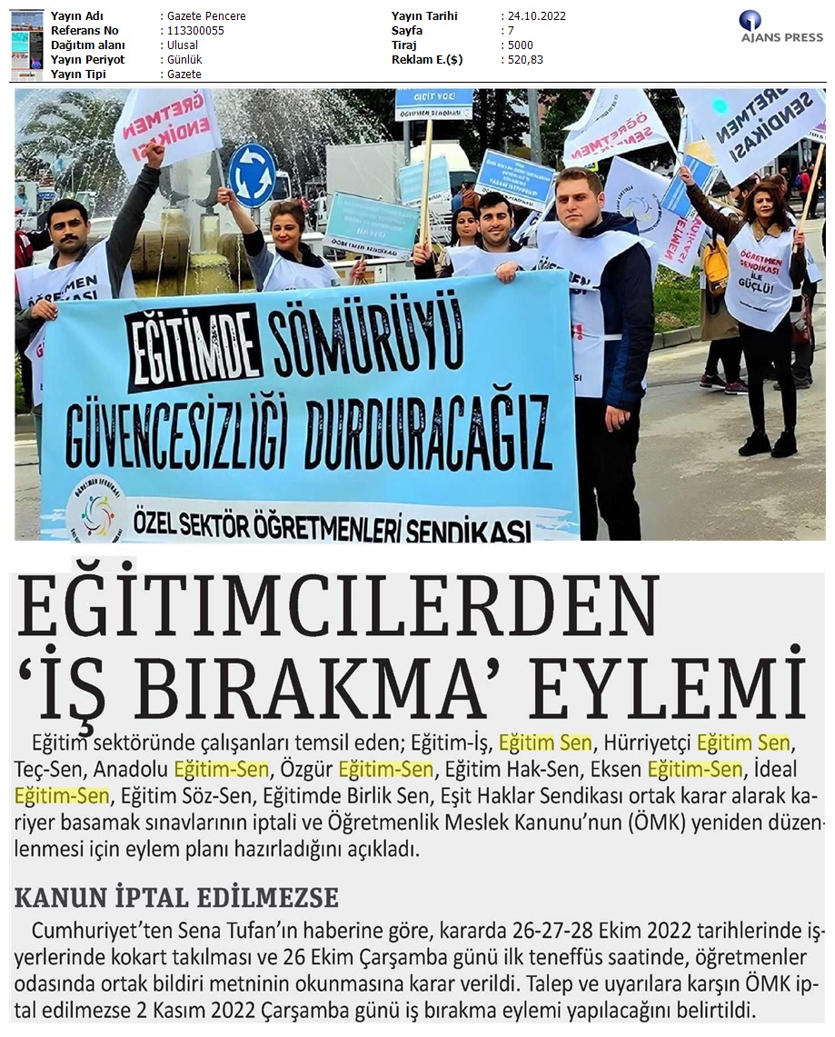 Eğitimcilerden 'İş Bırakma' Eylemi / Gazete Pencere