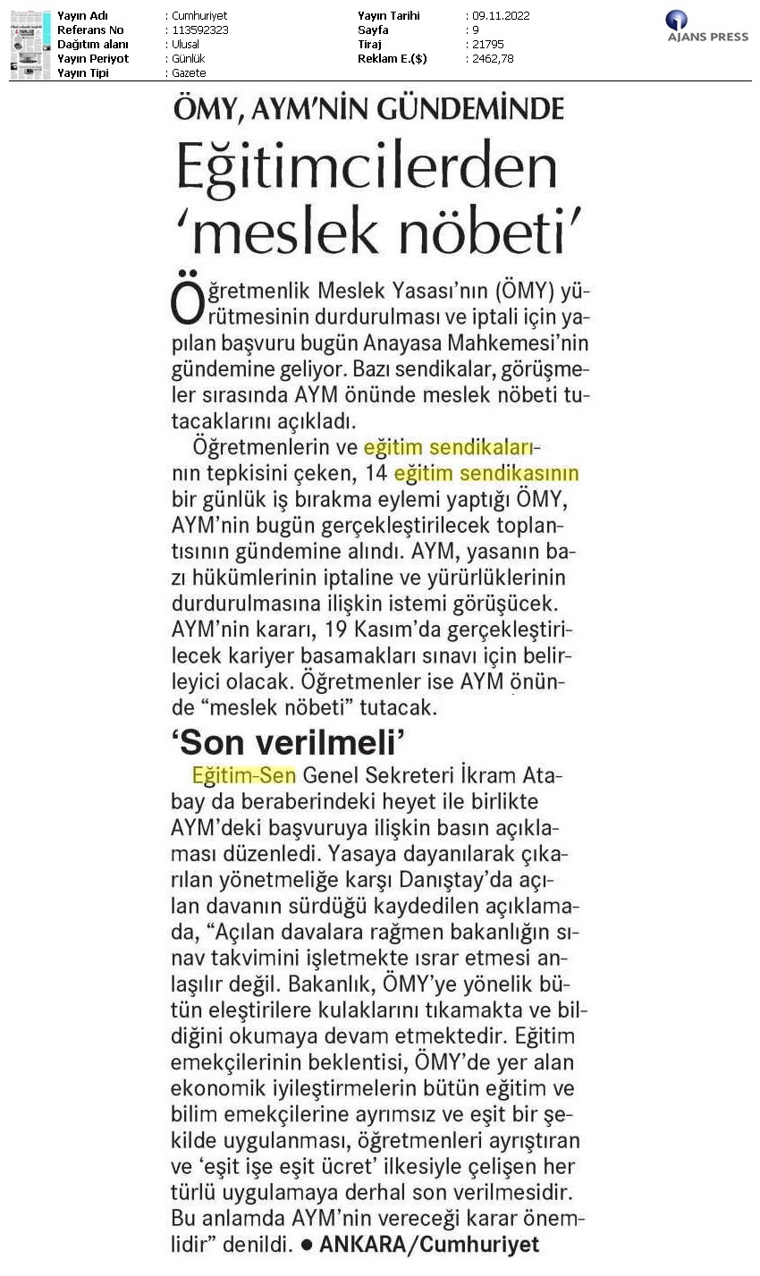 Eğitimcilerden 'Meslek Nöbeti' / Cumhuriyet