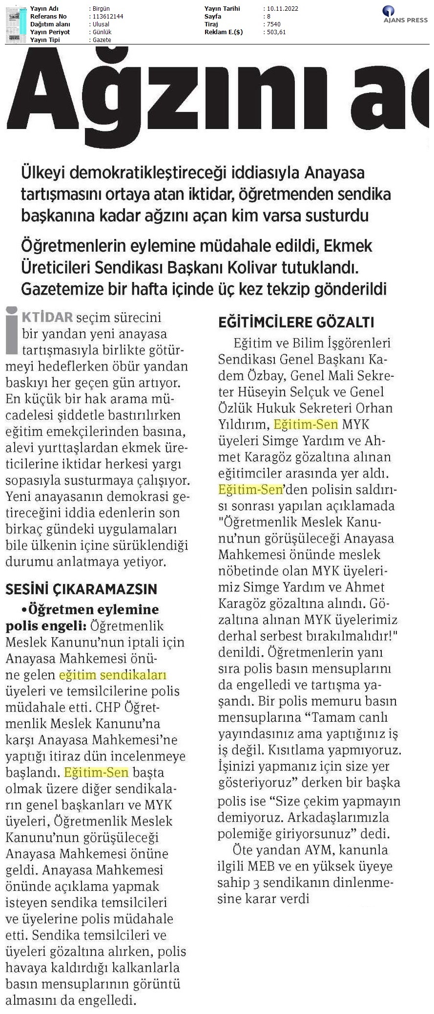 Eğitimcilere Gözaltı / BirGün