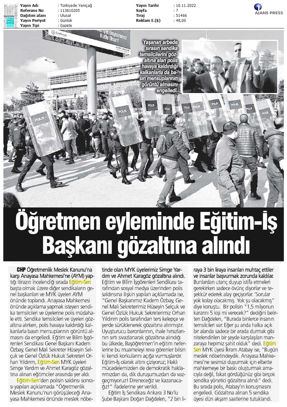 Eğitimcilere Gözaltı / Türkiye'de Yeniçağ