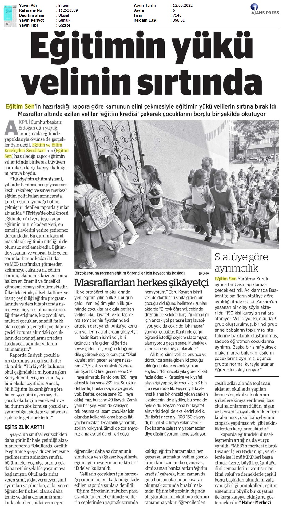 Eğitimin Yükü Velinin Sırtında / BirGün
