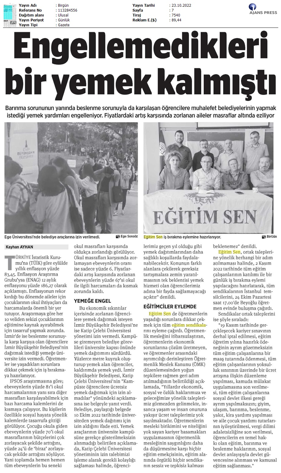 Engellemedikleri Bir Yemek Kalmıştı / BirGün