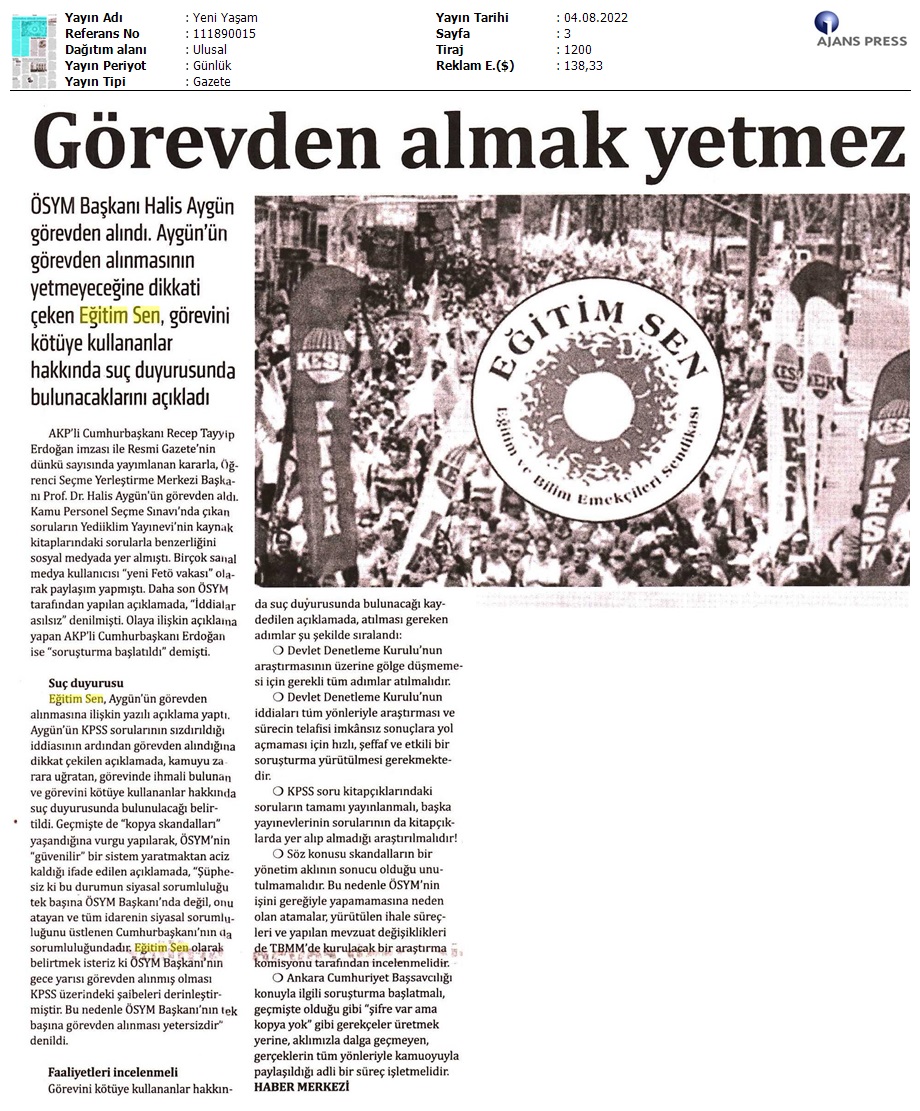 Görevden Almak Yetmez / Yeni Yaşam