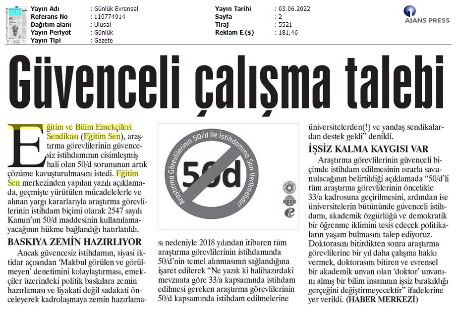 Güvenceli Çalışma Talebi / Evrensel