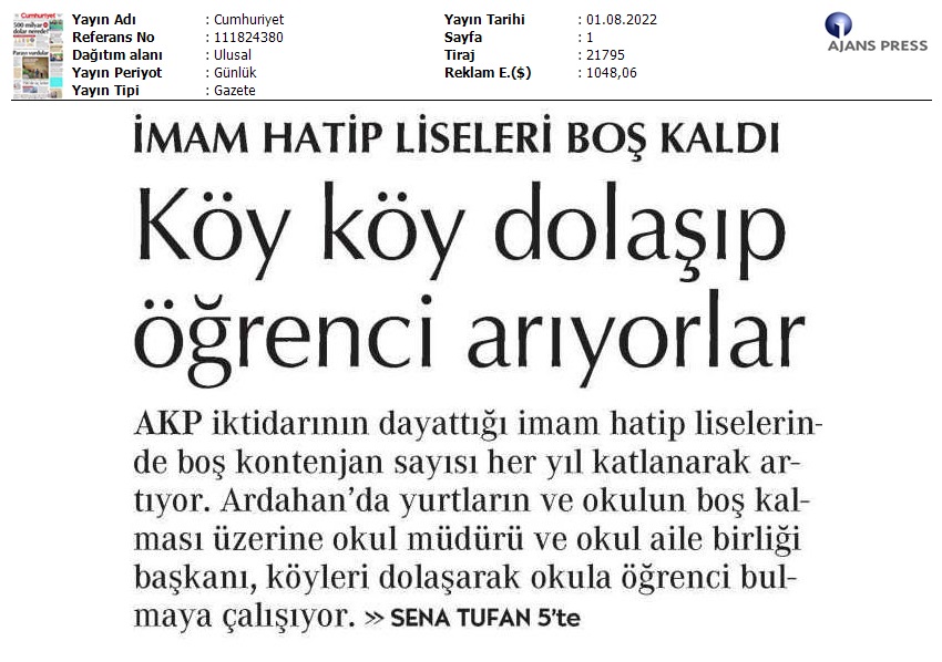 İmam Hatip Liseleri Boş Kaldı / Cumhuriyet