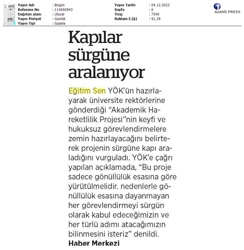 Kapılar Sürgüne Aralanıyor / BirGün