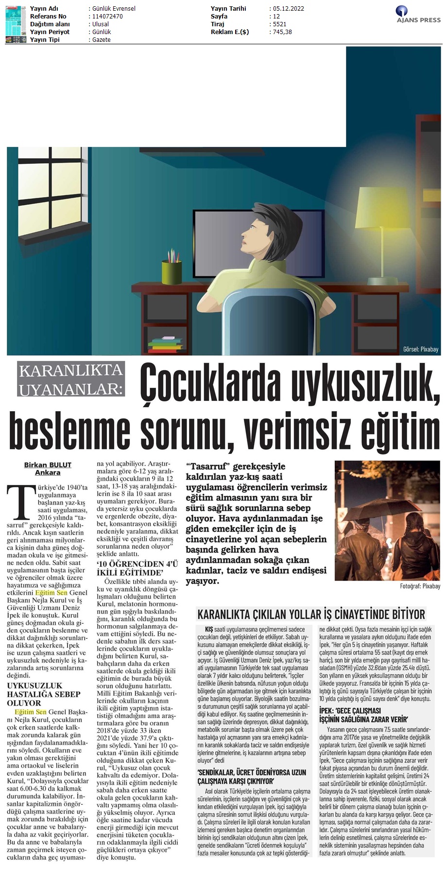 Karanlıkta Uyananlar: Çocuklarda Uykusuzluk, Beslenme Sorunu, Verimsiz Eğitim / Evrensel
