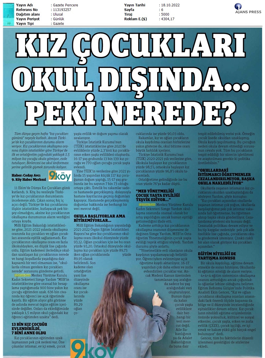 Kız Çocukları Okul Dışında... Peki Nerede? / Gazete Pencere