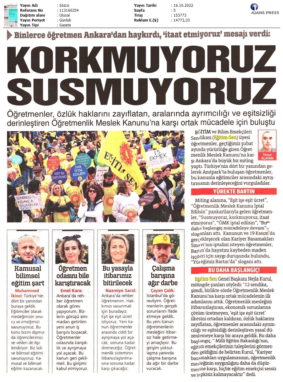 Korkmuyoruz Susmuyoruz / Sözcü