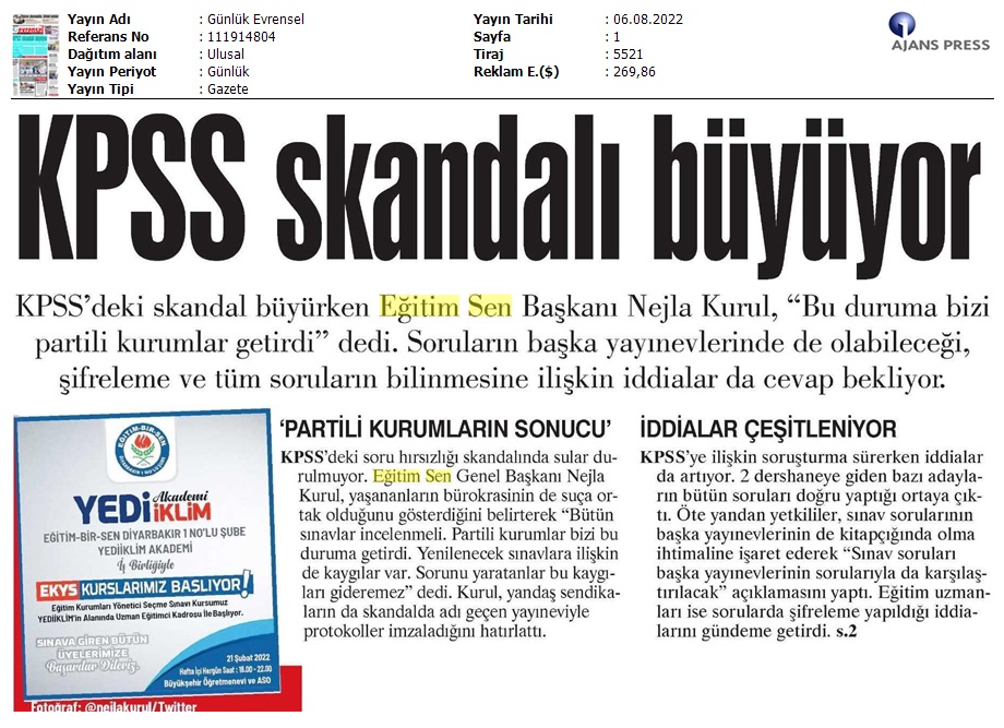 KPSS Skandalı Büyüyor / Evrensel