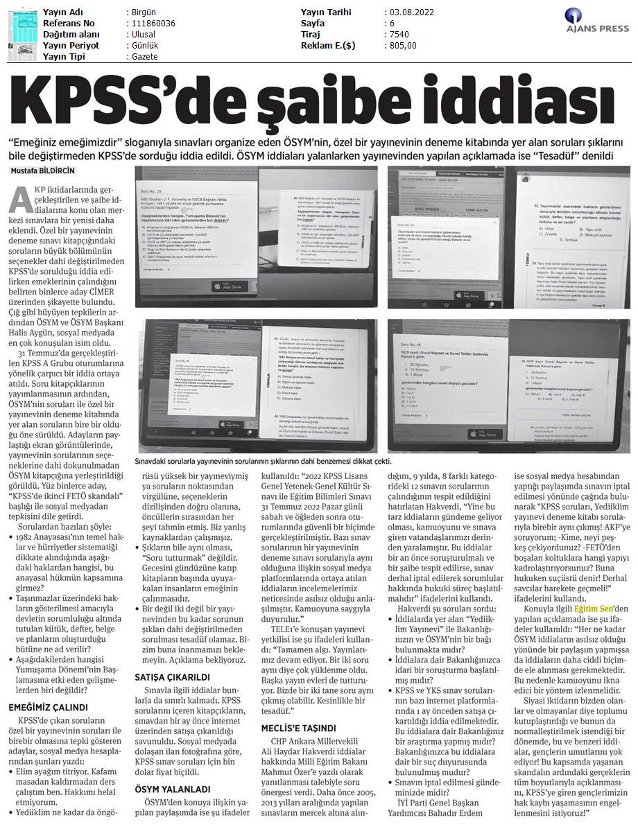 KPSS'de Şaibe İddiası / BirGün