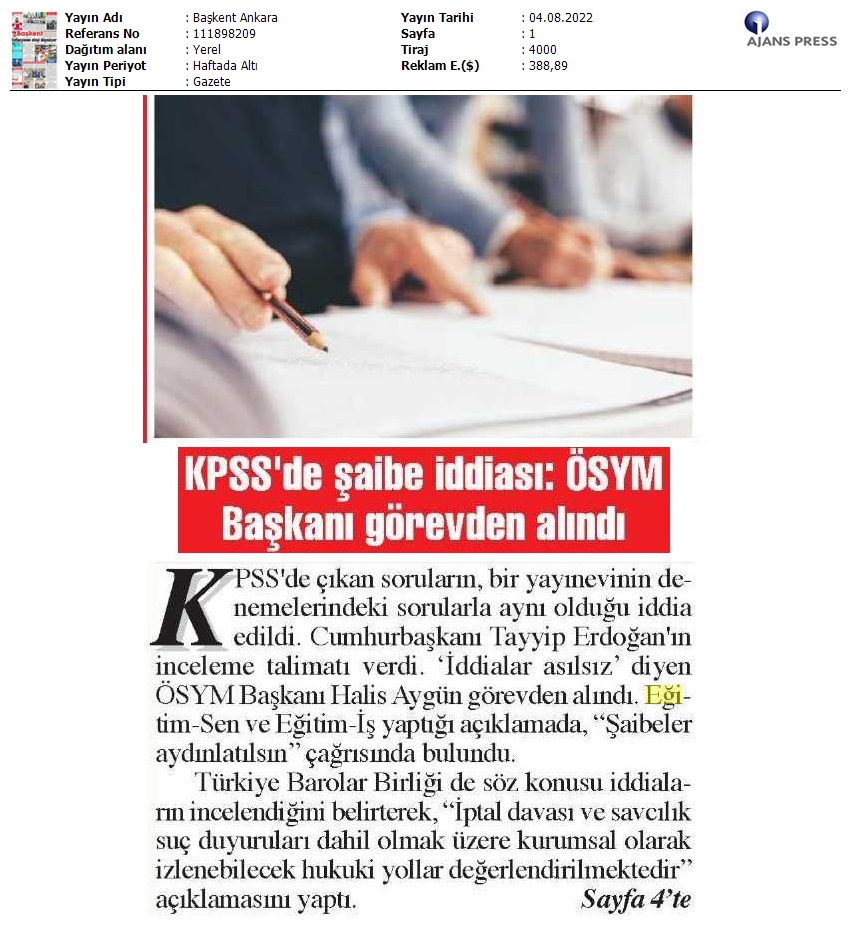 KPSS’de Şaibe İddiası: ÖSYM Başkanı Görevden Alındı / Başkent Ankara