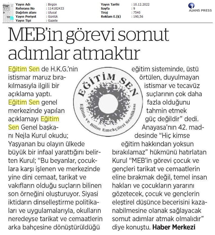 MEB'in Görevi Somut Adımlar Atmaktır / BirGün