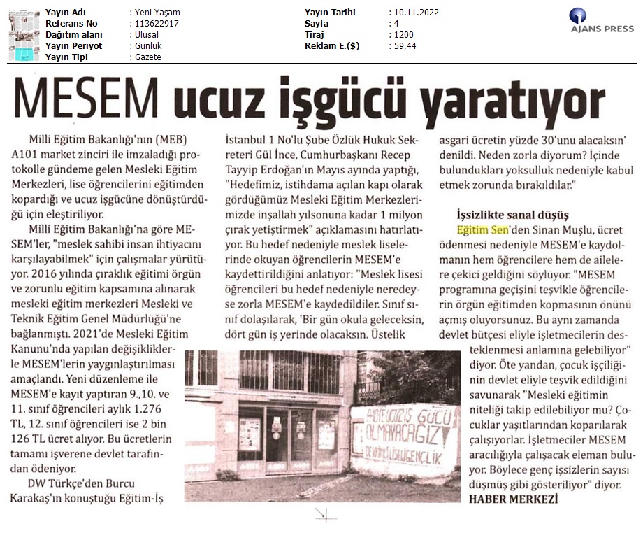 MESEM Ucuz İş Gücü Yaratıyor / Yeni Yaşam