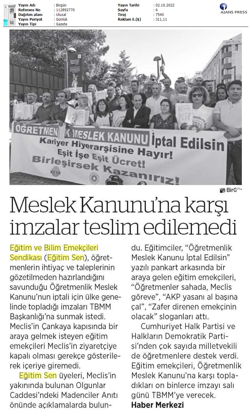 Meslek Kanunu'na Karşı İmzalar Teslim Edilemedi / BirGün