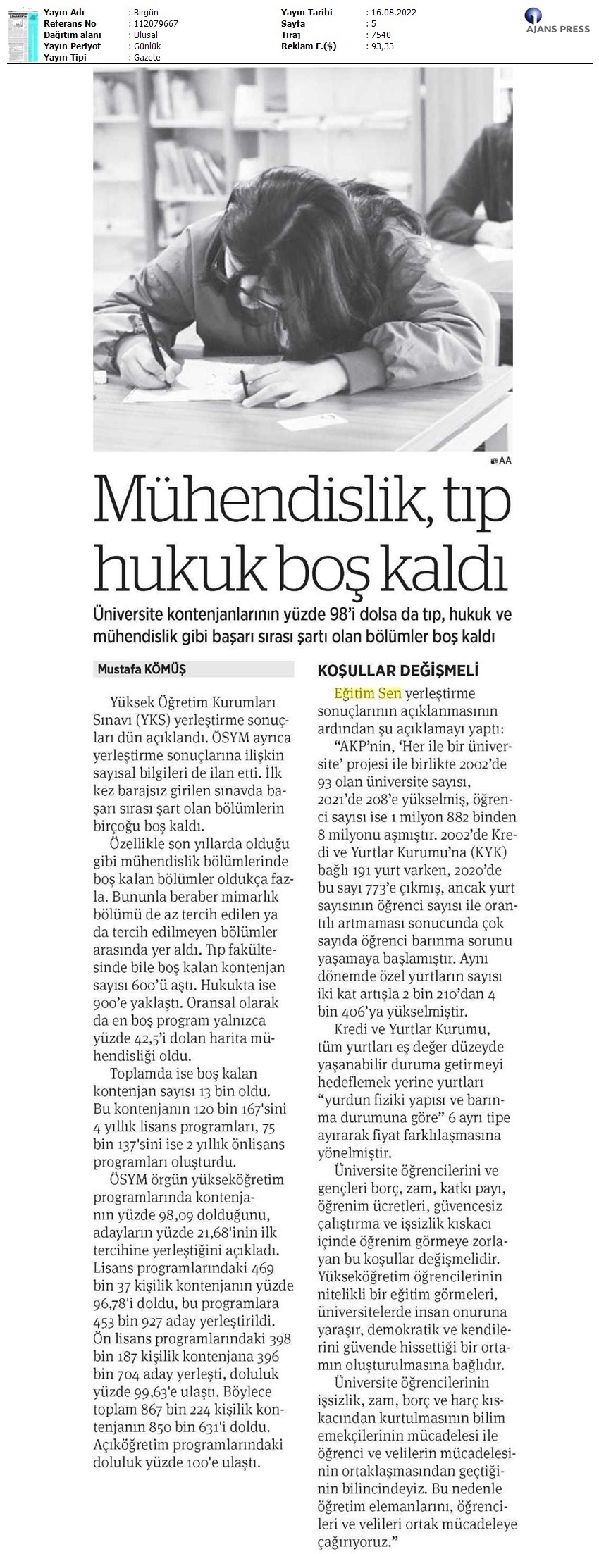 Mühendislik, Tıp, Hukuk Boş Kaldı / BirGün