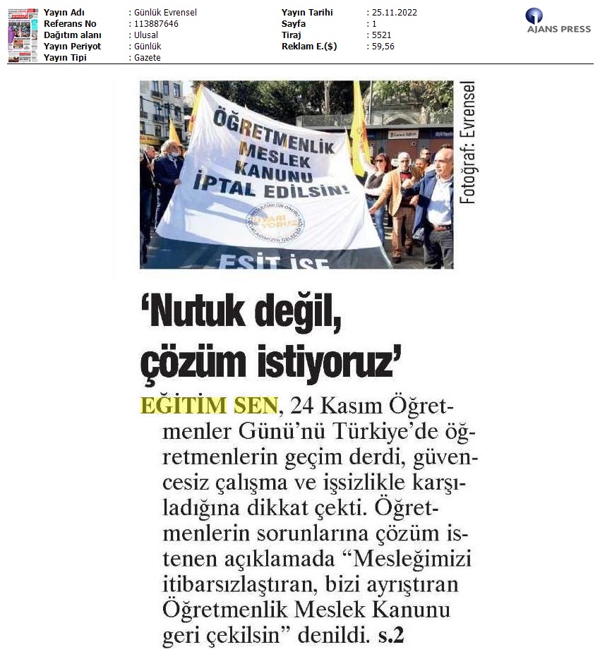 "Nutuk Değil, Çözüm İstiyoruz" / Evrensel