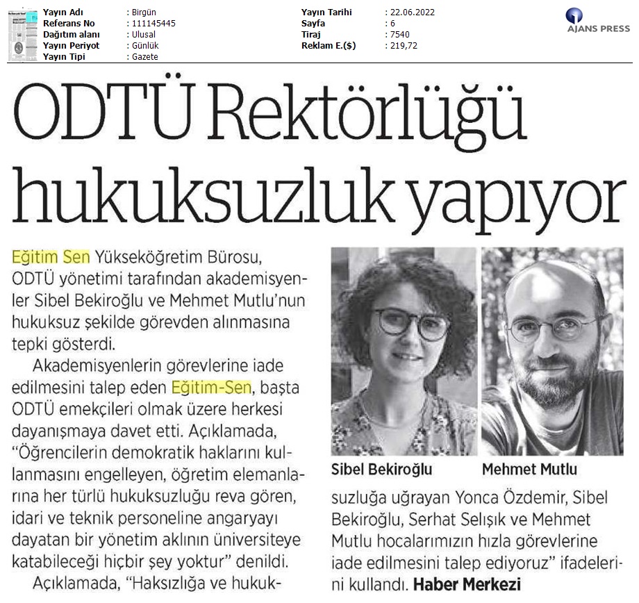 ODTÜ Rektörlüğü Hukuksuzluk Yapıyor / BirGün