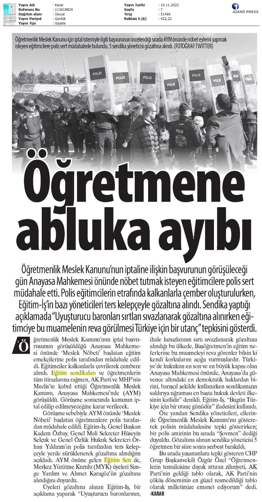 Öğretmene Abluka Ayıbı / Karar
