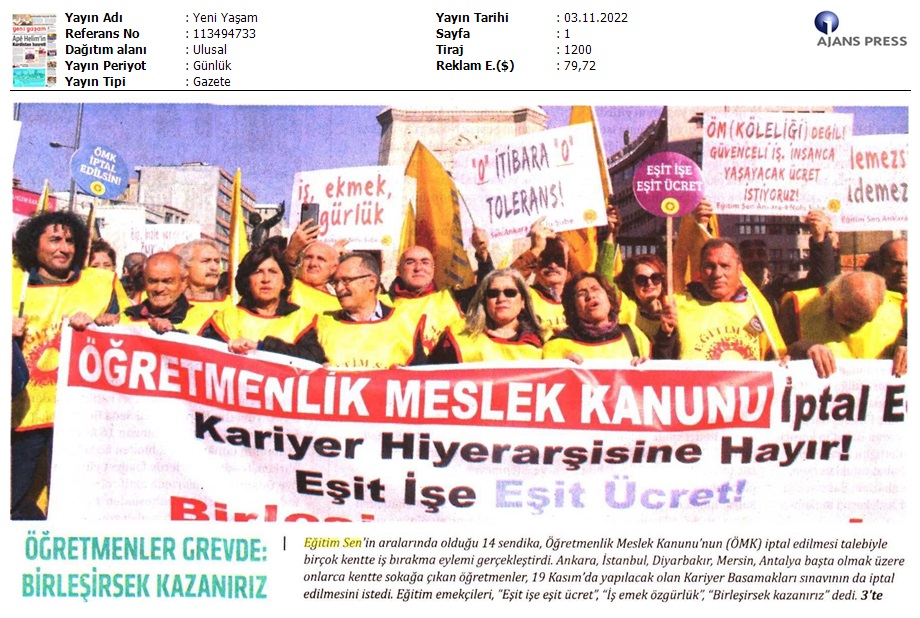 Öğretmenler Grevde: Birleşirsek Kazanırız / Yeni Yaşam