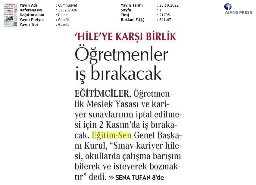 Öğretmenler İş Bırakacak / Cumhuriyet