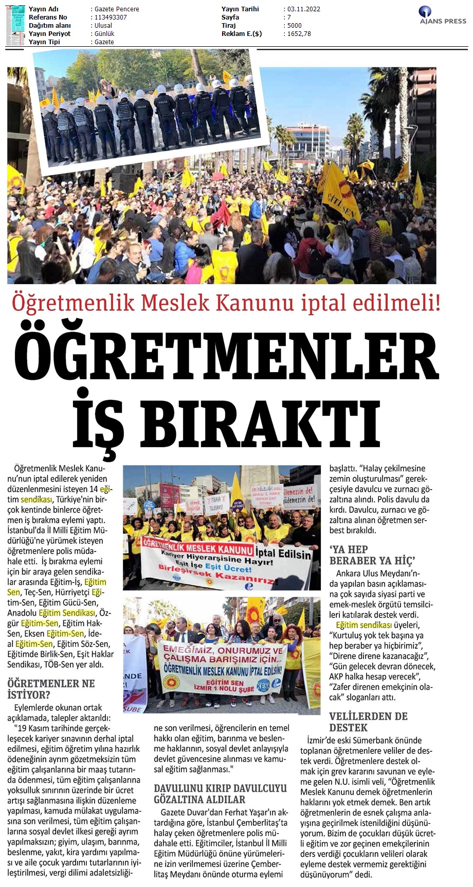 Öğretmenler İş Bıraktı / Gazete Pencere