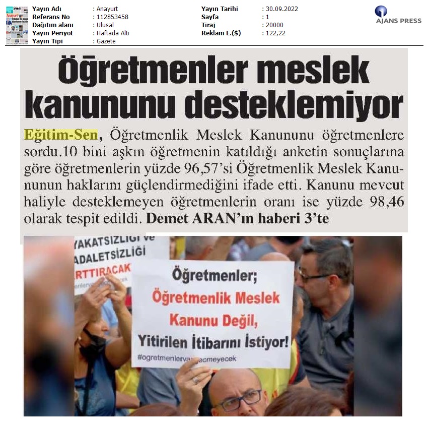 Öğretmenler Meslek Kanunu'nu Desteklemiyor / Anayurt