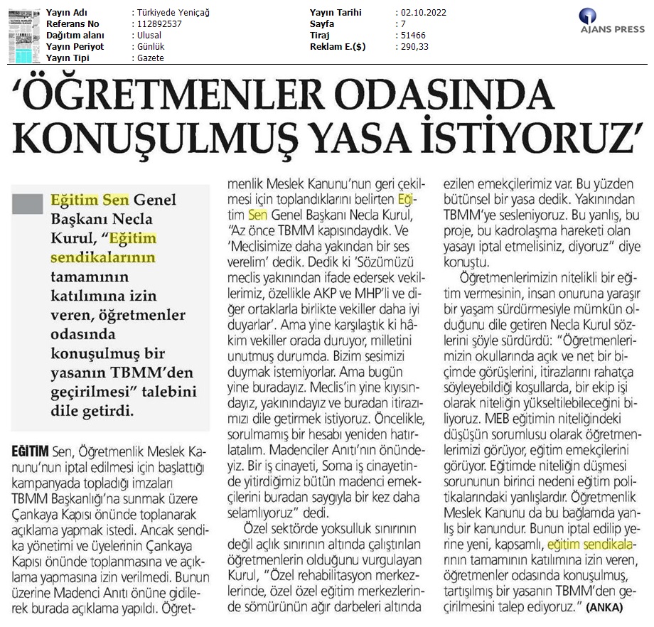 "Öğretmenler Odasında Konuşulmuş Yasa İstiyoruz" / Türkiye'de Yeniçağ