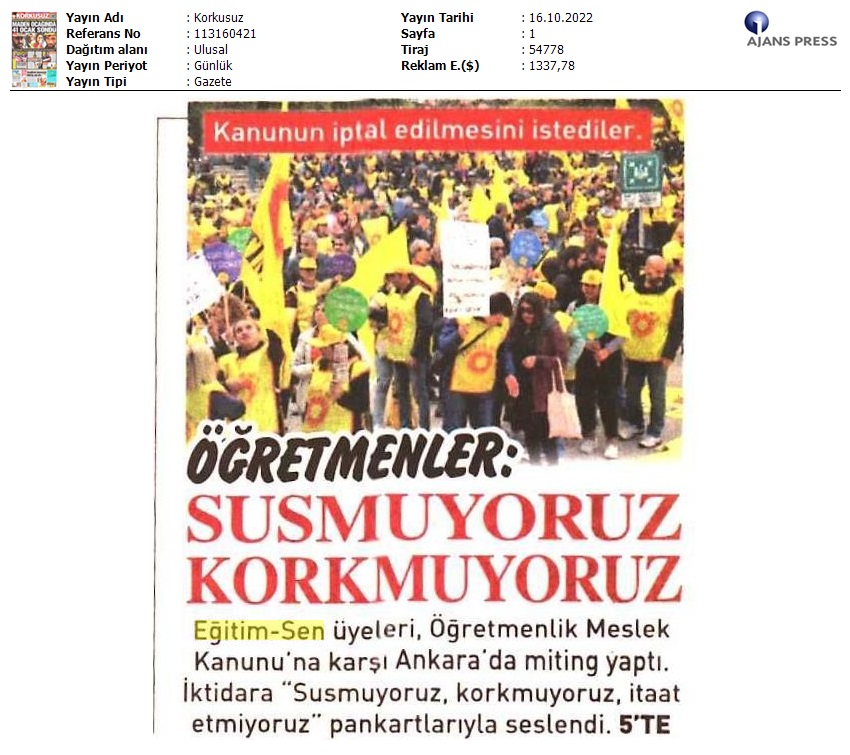 Öğretmenler: Susmuyoruz Korkmuyoruz / Korkusuz