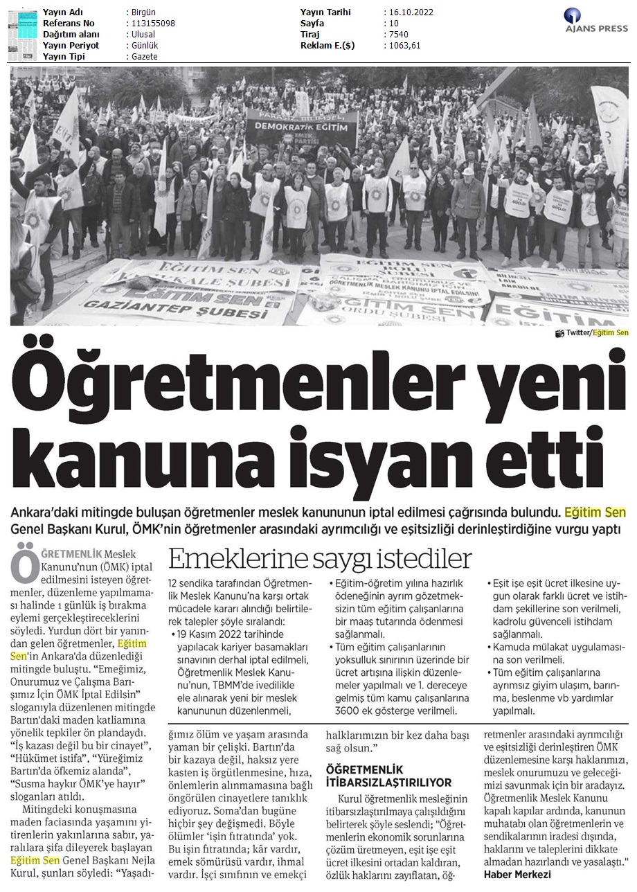 Öğretmenler Yeni Kanuna İsyan Etti / BirGün