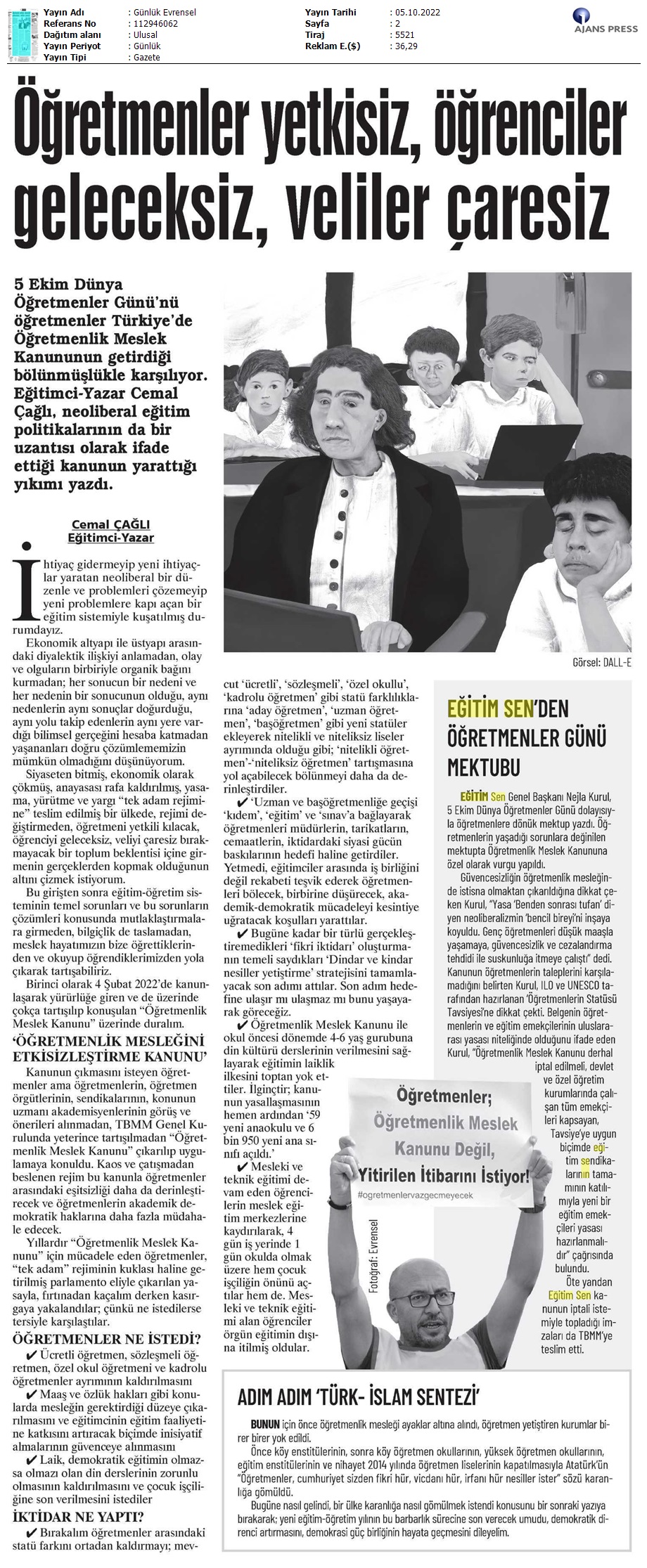 Öğretmenler Yetkisiz, Öğrenciler Geleceksiz, Veliler Çaresiz / Evrensel