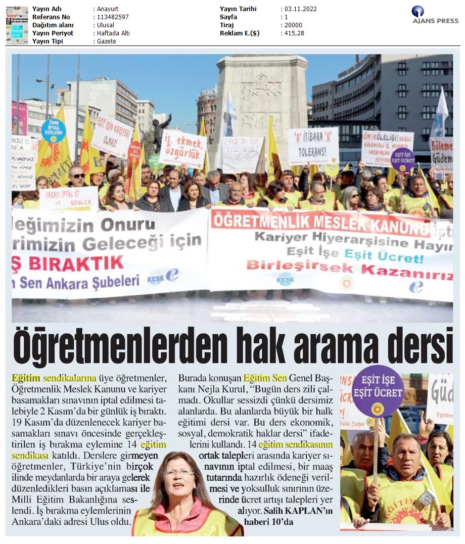 Öğretmenlerden Hak Arama Dersi / Anayurt