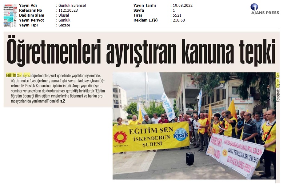 Öğretmenleri Ayrıştıran Kanuna Tepki / Evrensel