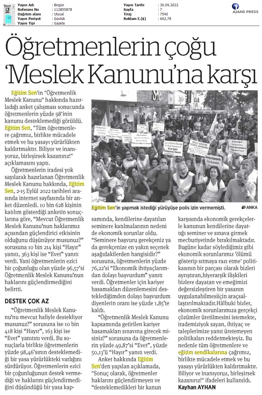 Öğretmenlerin Çoğu Meslek Kanunu'na Karşı / BirGün