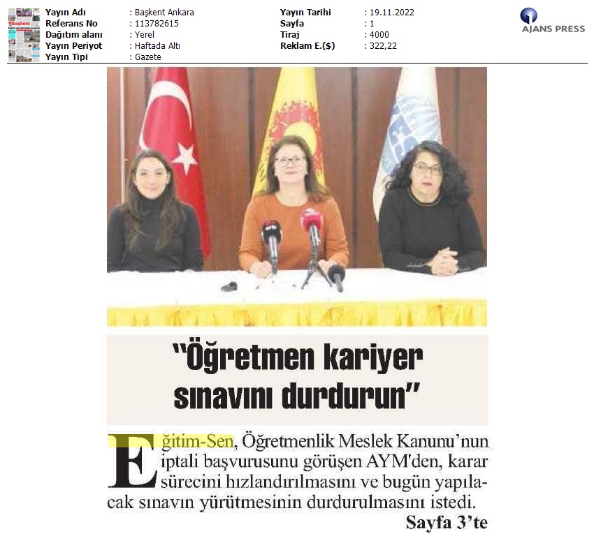 “Öğretmenlik Kariyer Sınavını Durdurun” / Başkent Ankara