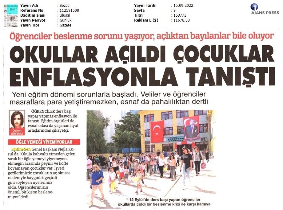 Okullar Açıldı, Çocuklar Enflasyonla Tanıştı / Sözcü