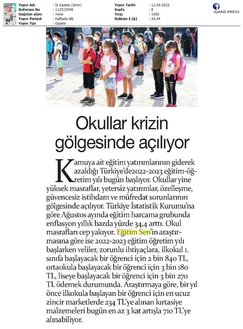 Okullar Krizin Gölgesinde Açılıyor / İz Gazete