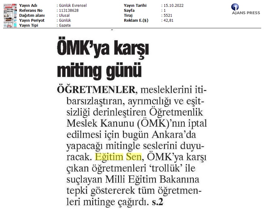 ÖMK'ye Karşı Miting Günü / Evrensel