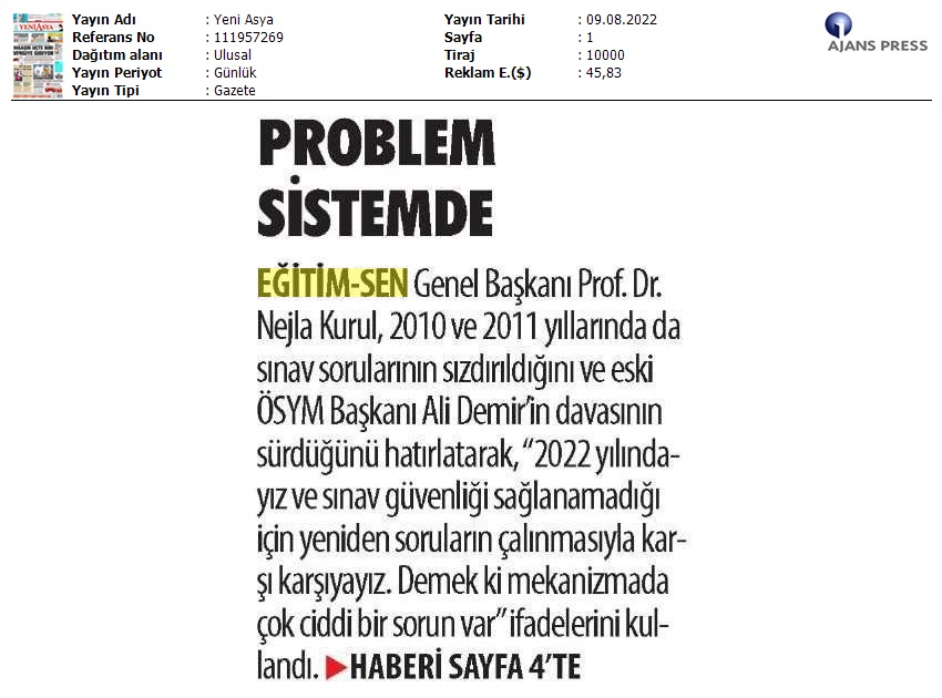 Problem Sistemde / Yeni Asya
