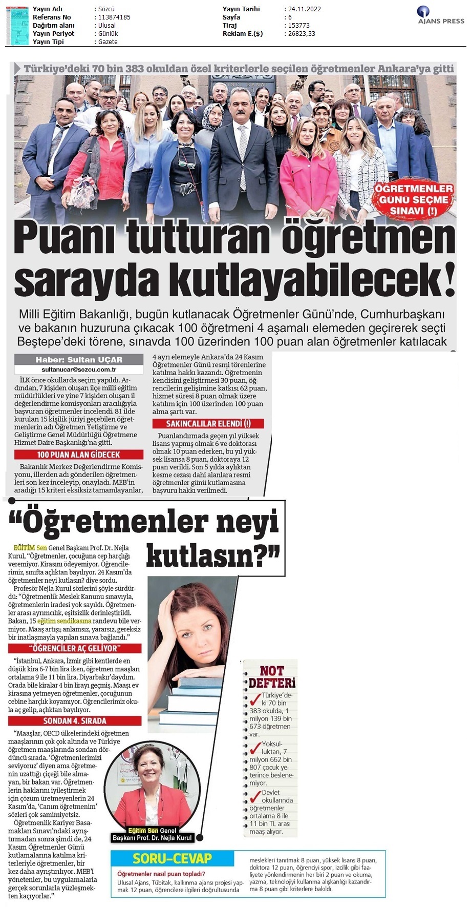 Puanı Tutturan Öğretmen Sarayda Kutlayabilecek! / Sözcü