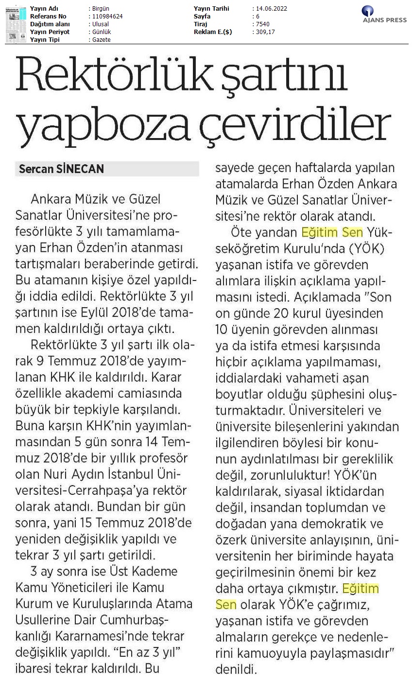 Rektörlük Şartını Yapboza Çevirdiler / BirGün