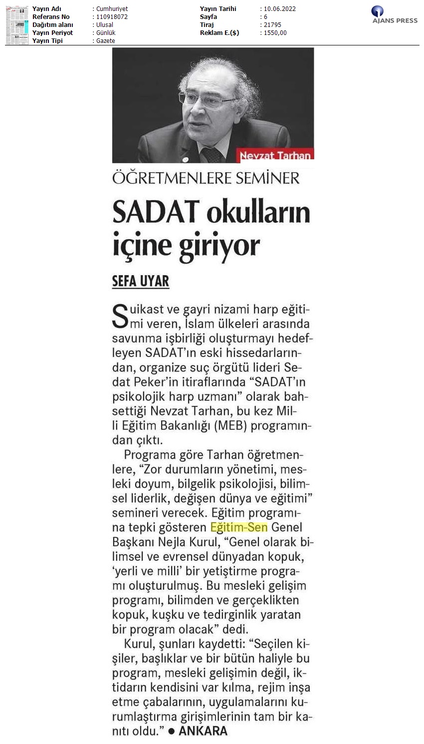 SADAT Okulların İçine Giriyor / Cumhuriyet