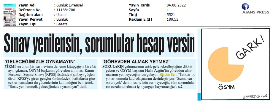 Sınav Yenilensin, Sorumlular Hesap Versin / Evrensel