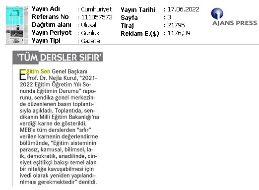 "Tüm Dersler Sıfır" / Cumhuriyet