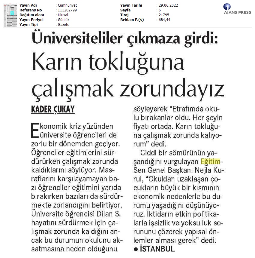 Üniversiteliler Çıkmaza Girdi / Cumhuriyet
